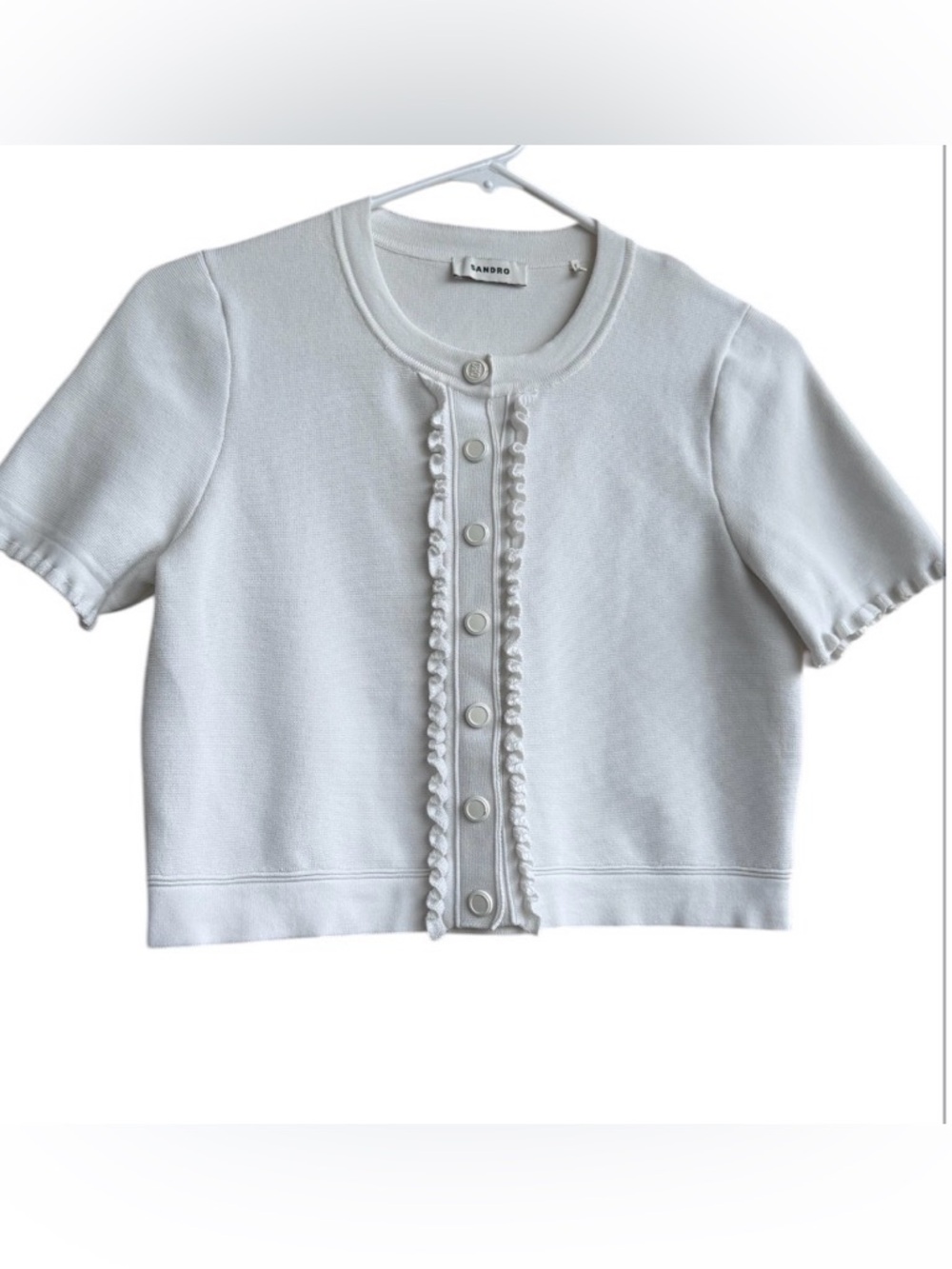 Sandro Short -Sleeve Ruffle-Trim Cardigan